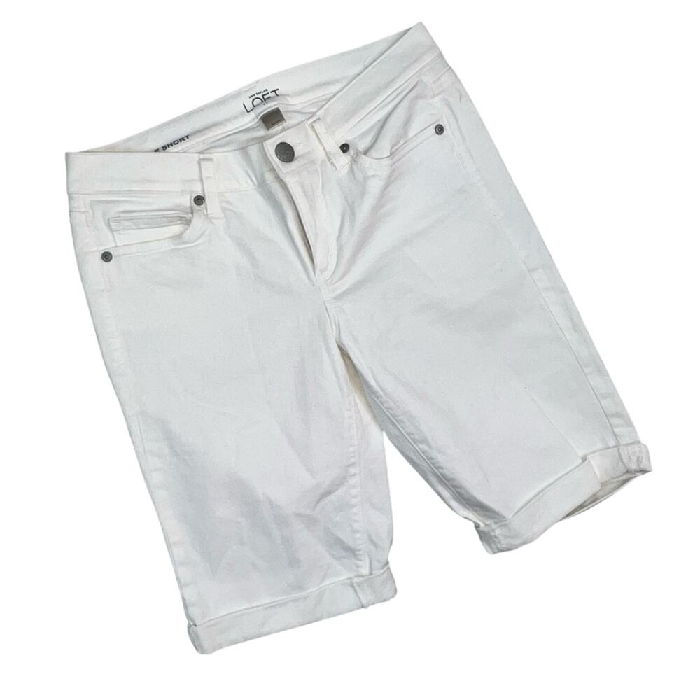 Ann Taylor LOFT Women's White Denim Bicycle Shorts with Stretch  Size 4